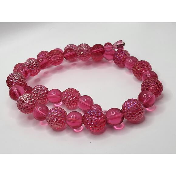 Vintage Pink Lucite Beaded Necklace Textured Smooth Beads 20.75 Inch - Picture 5 of 7